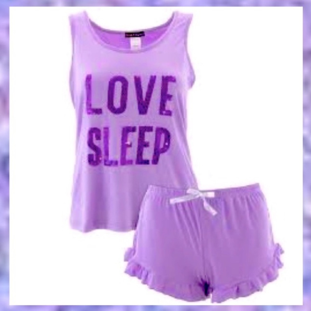 Love Sleep Sequins Ruffle Babydoll Shorts Set Pastel Lavender Sexy Fun Flirty
